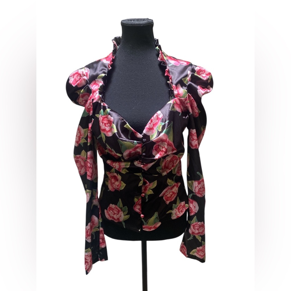 CBR Black and Pink Floral Blouse GUC XL